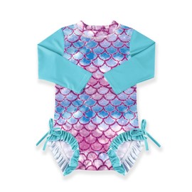 BesserBay Baby Girls' Cute Rash Guard One-Piece UPF 50+ Long Sleeve Swimsuits 0-36 Months, mermaid