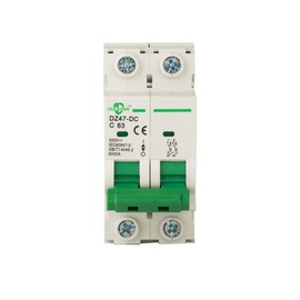 ZGLEDUN DC Miniature Circuit Breaker, 2 Pole 63 Amp, 250V-500VDC, 6kA Din Rail Mount Breaker with Thermal Magnetic Trip, DZ47-63 C63 2P, DC Solar MCB