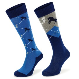 SKIETY Knee Socks for Riders - Knee Socks Long Socks - Colourful Horse Socks - Socks for Horses - Riding Socks for Women, Girls, Children - Funny Socks - Diamond and Horse Motif, Diamonds and horse