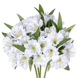 Grand Verde Alstroemeria Flores Artificiales 46cm Tallos Plastico Flexibles Ramo Pétalos Seda Decoración Hogar Bodas Fiestas Interiores Manualidades Centro Mesa Sala Estar - 4 Piezas (Blanco)