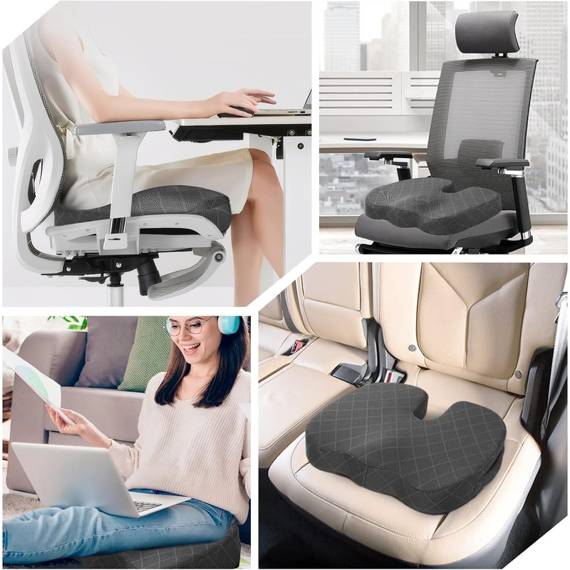 Cojin Ortepedico de Memory Foam para Asientos con Base Antideslizante,