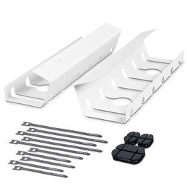 PAMO Cable Management Under Desk for Easy mounting Under-Table I Set of 2 - with 10X Cable Ties I Desk Organizer for Office/Home Office Table Thoughtful Cable Tray Holder