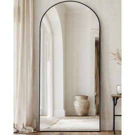 LadyNow Full Length Mirror, 58"x21" Oversized Floor Mirror Freestanding, Full Body Mirror Floor Standing Mirrors with Stand, Hanging Mounted Mirrors for Bedroom Living Room, Black, Arched Style