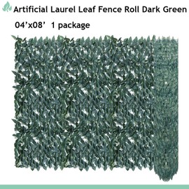 SunnyRoyal 4'x8' Artificial Leaf Faux Ivy Privacy Fence Screen for Outdoor Balcony Patio Decoration Fencing Panel Mesh Back (Laurel Leaves Dark Green)