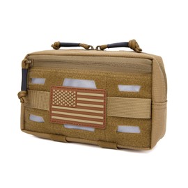 Tactical Reflective Molle Admin Pouch, Molle General Purpose Pouch EDC Molle Utility Tool Pouch Organizer Bag Modular Pouches Cummerbund Belt Pouch with Patch (1 pcs horizontal brown with patch)