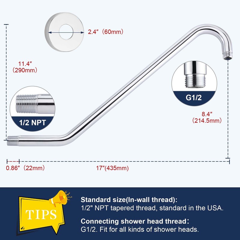Shower Head Extension Arm with Flange Uvish 17" S Shaped