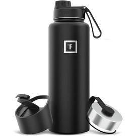 IRON °FLASK Camping & Hiking Hydration Flask with Spout, Wide Mouth Insulated Stainless Steel Sports Water Bottle - 40 oz Midnight Black