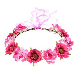 June Bloomy Diadema de corona de flores de rosas con lazo ajustable, Un melocotón, Talla única
