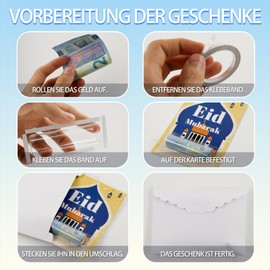 8-Piece Set Eid Mubarak Money Card, Folding Cards for Ramadan, Greeting Cards as Folding Card with Envelope for Sugar Festival, DIY Eid Gifts for Children