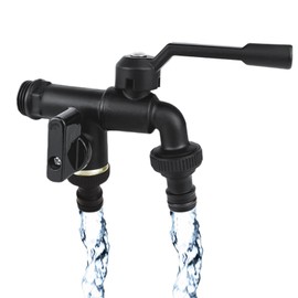 CHSEEO Improved Double Garden Tap, 1/2 Inch Inlet and Two 3/4 Inch Spout Hose Distributor, Rust and Frost Resistant Outdoor Tap Distributor for Garden, Washing Machine