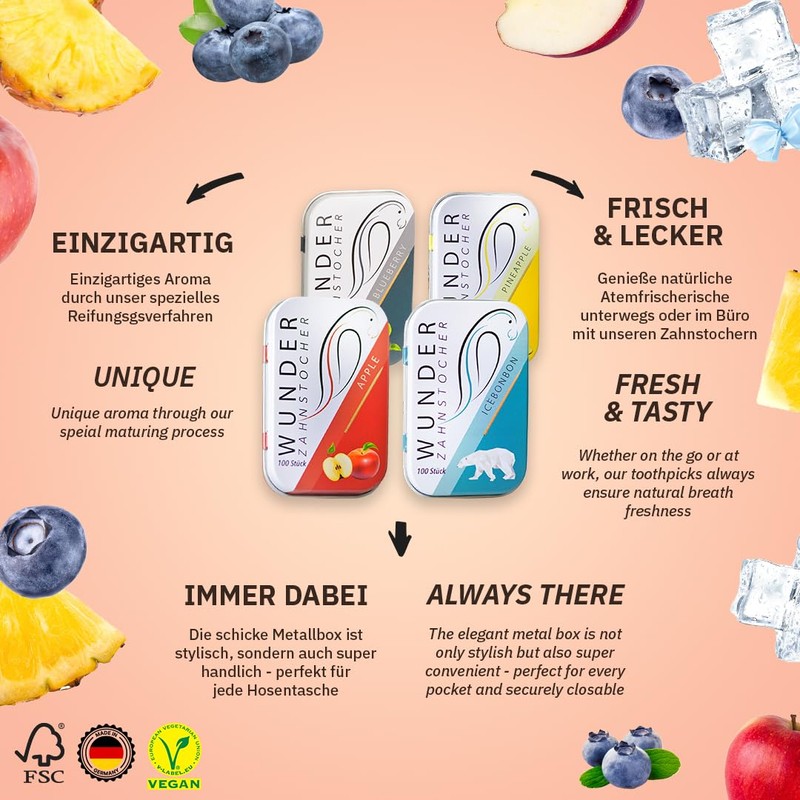 Wunder Toothpicks – Starter Pack in 4 Refreshing Varieties –