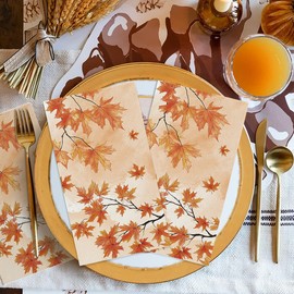 Horaldaily 100 Fall Disposable Paper Decorative Guest Napkins, Maple Leaf Hand Towel for Party Lunch Dinner Kitchen Bathroom
