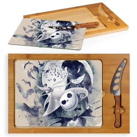 PICNIC TIME Icon Glass Top Serving Tray and Knife Set cutting board, 15.4 by 10 inches
