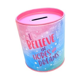 Money Box Tin Positive Phrases for Kids and Adults Love Dreams Nutrition Travel Work Original Pewter Money Boxes Gift (10x9, Hopes ANS Dreams)
