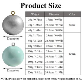 Angelbleigewichte, 6 Stück, 50 g, klein, rund, Tiefsee-Angelgewichte, Angelzubehör für Salzwasser, Süßwasser, Meeresangeln, Grün