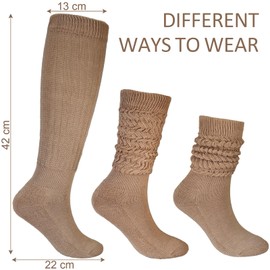 ATZNZIK 8 Pairs Women Slouch Socks Soft Extra Long Boot Sock Thick Cotton Knee High Scrunch Socks for Women, Black Brown Beige Khak, 5-9