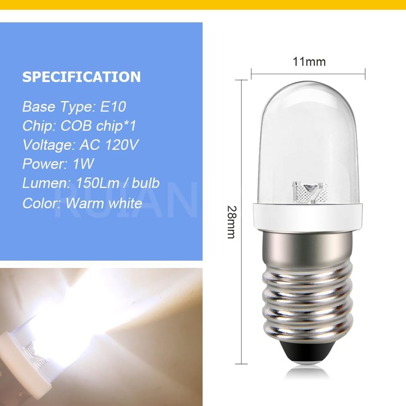 Ruiandsion E10 LED Bulb 120V AC Screw Base LED Replacement