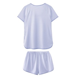 Hilinker Women Striped Pajama Set Short Sleeve Top with Shorts Sleepwear 2 Piece Lounge Sets Blue White Stripe Large