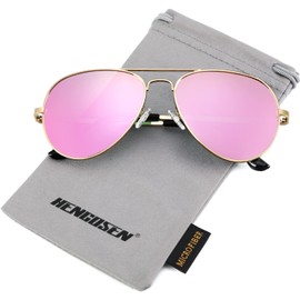 Upgraded Aviator Sunglasses for Men and Women Police Polarized Sun glasses Gradient Lens Military Pilot Style with UV 400 Protection (Gold/Pink)