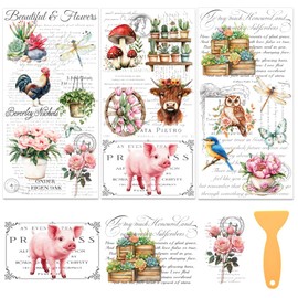 WEBEEDY 3 Pcs 15x30cm Farmhouse Rub on Transfer Sticker Vintage Flower Animals Furniture Stickers Wall Sticker Antique Decals Decoupage Paper for Window Wall Art Cups Envelope Scrapbooking Home Decor