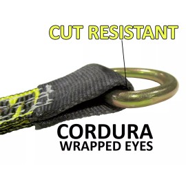 RuggedTow USA 8pc Yellow 8' Lasso Strap 2" Ratchet w/ Finger Hook Tow Truck Tire Wheel Tie