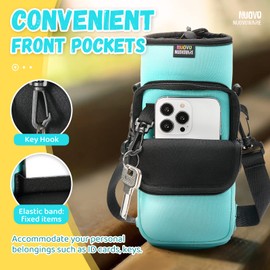 Nuovoware Water Bottle Carrier Bag, 25oz/32oz Bottle Pouch Holder, Adjustable Shoulder Hand Strap 2 Pocket Sling Neoprene Sleeve Sports Water Bottle Bag for Men Women Hiking Travelling, Turquoise