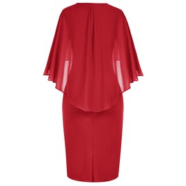 Women's Floral Fake Two Pieces Dress Caplet with Rhinestone Wedding Guest Dresses Red Large