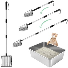 3 in 1 Extendable Cat Litter Scoop, Long Handle Litter Scooper, Cat Scooper for Litter Box, Litter Scooper, Cat Poop Scooper, Cat Litter Scooper, Stainless Steel Litter Scoop Non-Stick Shovel