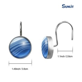 Sunlit Round Crystal Glass Decorative Shower Curtain Hooks, Rust Proof Oil Rubbed Metal Shower Curtain Rings-12 Pack, Gradient Blue