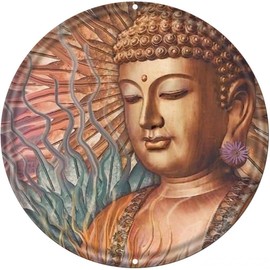 YBDTPZ 12x12inch,Round Metal Tin Sign Rustic Wall Decor,Buddha,Round Metal Sign Plaque for Home Garden Kitchen Bar Cafe Restaurant Garage Retro Vintage Wall Art,Metal Wreath Sign