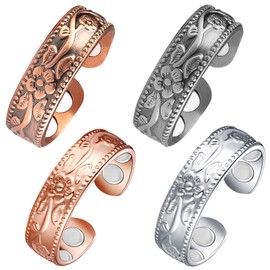Vicmag Copper Magnetic Ring for Women, Magnetic Rings Ladies Fingers Thumb 100% Solid Pure Copper Jewelry Gift Adjustable (4PCS Flower)