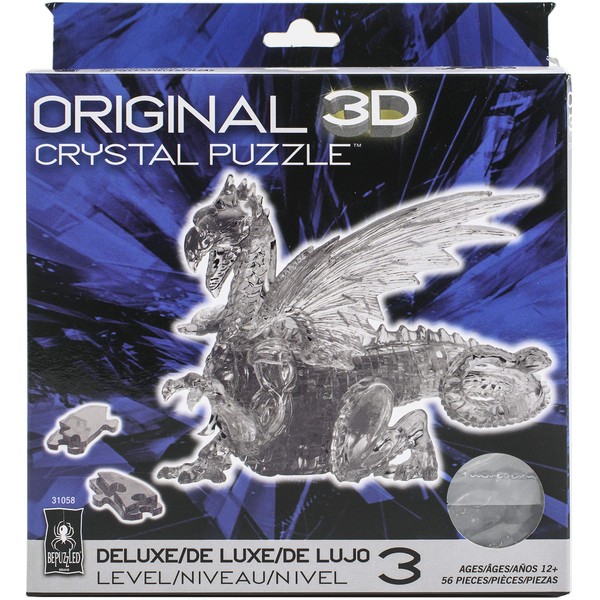Bepuzzled Deluxe 3D Crystal Jigsaw Puzzle - Black Dragon DIY Assembly Brain Teaser, Fun Model Toy Gift Decoration for Adults & Kids Age 12 & Up, 56Piece (Level 3)