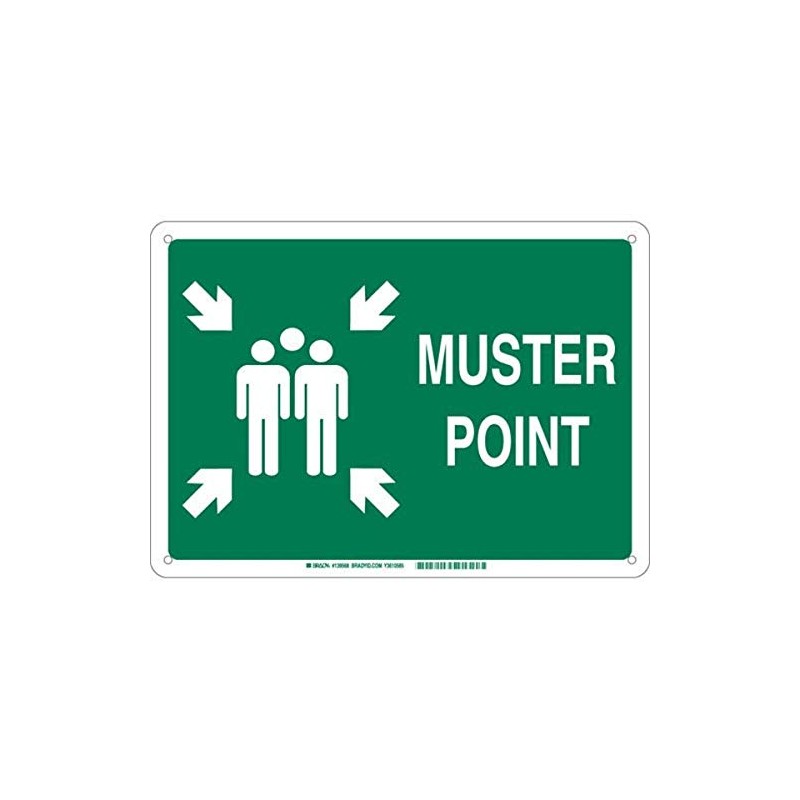 Brady 139574 Aluminum "Muster Point" Sign, Text and Symbol, 10"