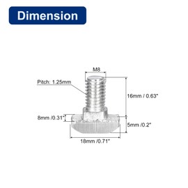 QUARKZMAN Pack of 40 Hammer Head Screws T-Slot Bolts, M8 x 16 mm T-Screw Insert Bolts for 4040 Series T-Grooves Aluminium Profile, Carbon Steel Nickel-Plated, Silver