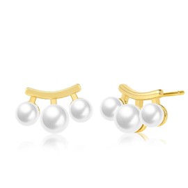 ASCOMY Pearl Earrings for Women | 14K Gold Plated Dangle Stud Pearl Earrings Tiny Three Pearl Earrings Gold Pearl Drop Earrings Dainty Elegant Pearl Jewelry Gifts for Women Teen Girls
