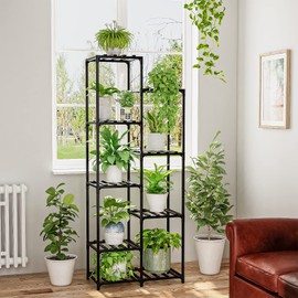 Bamworld Black Plant Stand Outdoor Tall Plant Shelf Indoor Corner Plant Shelf Flower Stands for Living Room Balcony and Garden (9 pots Rectangle )