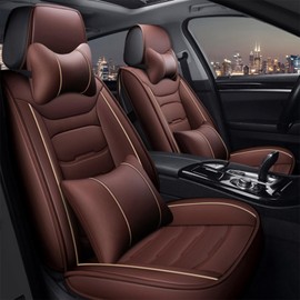 otoez Car Seat Covers Full Set, Faux Leather Automotive Seat Covers, Waterproof Front & Rear Seat Cushion Protector Universal Fit for 5 Passenger Cars SUV Pick-up Truck Sedan (Coffee)