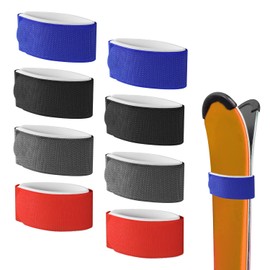 Pack of 8 Ski Strap Closures, Adjustable Ski Wrap Straps, Ski Bands, Storage Ties with Protective Padding for Skiboards, Poles, Winter Sports Accessories (Black, Red, Grey, Blue)