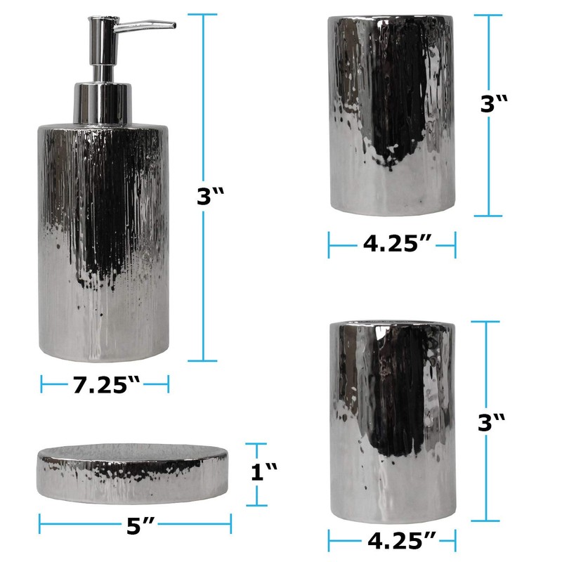 Blue Donuts Bathroom Accessories Set, Toothbrush Holder, Soap Dispenser, Silver,