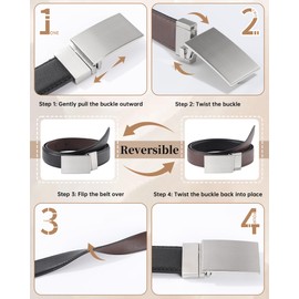 Kajeer 2-in-1 Reversible Children's Belt for Boys PU Leather Belt with Metal Buckle for School Uniform & Leisure Youth & Toddler Black & Brown, Silver Buckle (Black + Coffee), L