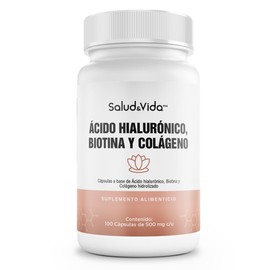 Colágeno Hidrolizado, Ácido Hialurónico y Biotina | 100 Cápsulas de 500 mg | Vitaminas Mujer | Salud&Vida