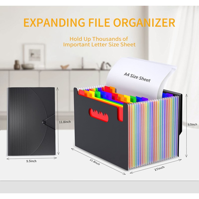 Expanding File Organiser Box Files Folder,24 Pockets Document Organiser Filing
