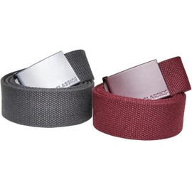 Urban Classics Unisex Coloured Buckle Canvas Belt, Pack of 2, Women's and Men's Belts, Available in Many Different Colours, Sizes S to 5XL, Bordeaux/charcoal