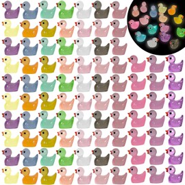 Mini Ducks 100 Pack, Tiny Ducks 16 Colors Mini Resin Ducks Luminous Small Ducks Cute Little Ducks Miniature Ducks for Fairy Garden Aquarium Landscape Dollhouse Ornament Diy Craft