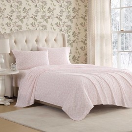 Laura Ashley - Queen Bed Sheets, Cotton Flannel Bedding Set with Matching Pillowcases, Brushed for Extra Softness, Deep Pocket, Oeko-Tex Certified (Antoinette Pink)