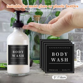 12 Minimalist Bathroom Organization Labels for Shampoo Conditioner Body Wash, Preprinted Waterproof Soap Dispenser Label Stickers for Glass/Plastic Bottles (Black,3inch*3inch)