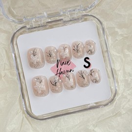 NailHaven|short nails collection continued|  handpainted cute designs| acrylic press-on| fake nails |Handmade | high quality Press on nails 10 pcs|reusable nails|nail art|nail charm|handmade press ons|uña sacri lic as - Color: S82, SIZE: Extra small