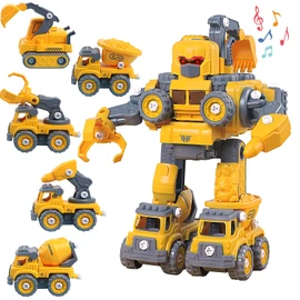 CYZAM Toys for 3 4 5 6 7 8 Year Old Boys, Construction Transforming Robot Kids Toys Cars, STEM Building Toddler Toys for Kids, 5 in 1 Take Apart Toys Christmas Birthday Gifts for Boys Girls Kids