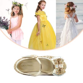 ChinyRoza Princess Shoes Girls High Heels Kids Heel Shoes Girls Glitter Shoes Girls Sequins Ballet Flats Princess Costume Shoes Festive Girls Shoes Gift Girls EU 26-36, gold