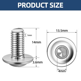 M6-1.0 x 12mm Flange Button Head Socket Cap Screws, Stainless Steel 18-8 (304), Bright Finish, Fully Threaded, Allen Socket Drive, 20 PCS